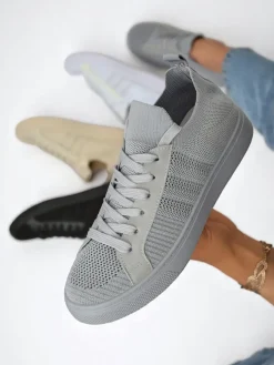 Androsia Gray Sneakers – Stylowe buty sportowe płaskie na lato i wiosnę