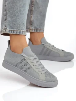Androsia Gray Sneakers – Stylowe buty sportowe płaskie na lato i wiosnę