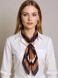 Apollonia – damska apaszka z poliestru, jasny brąz, styl włoski, 69x66cm