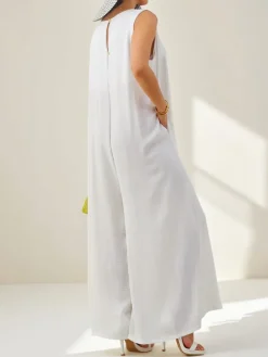 Artemisia Eleganza – biały damski kombinezon maxi z wiskozy na ramiączkach