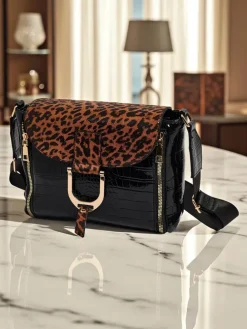 Athena Nero - stylowa torebka damska lakierowana z panterką