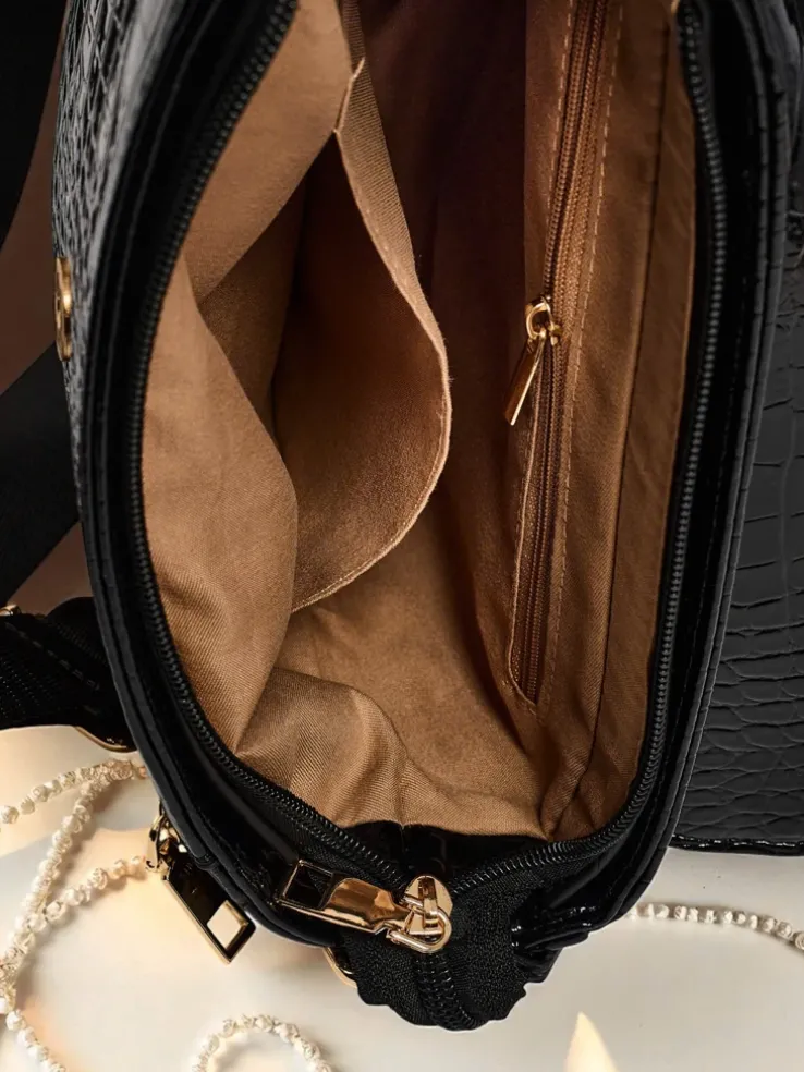 Athena Nero - stylowa torebka damska lakierowana z panterką