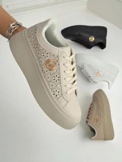 Aurelia Beżowe Sneakersy Platforma Royalfashion Skóra Eko