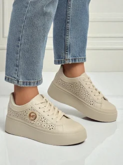 Aurelia Beżowe Sneakersy Platforma Royalfashion Skóra Eko