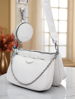 Aurelia Bianca – Mała biała torebka damska z ekoskóry z łańcuszkiem