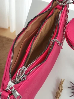 Aurelia Fuksjowa Torebka Damska Skórzana Mini z Łańcuszkiem