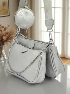 Aurelia Multi Silver – Torebka damska 3w1 z eko skóry z okrągłą saszetką