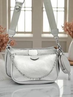 Aurelia Multi Silver – Torebka damska 3w1 z eko skóry z okrągłą saszetką