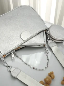 Aurelia Multi Silver – Torebka damska 3w1 z eko skóry z okrągłą saszetką