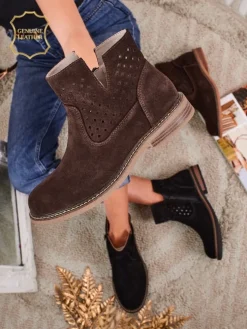 Aurelia Verona - Brązowe botki zamszowe damskie z naturalnej skóry, 3 cm obcas