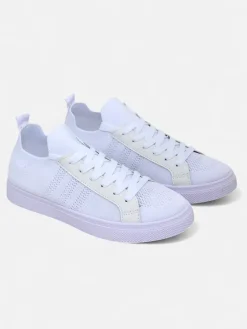 Aurelio Białe Sneakersy Tekstylne z Eko Skóry na Płaskiej Platformie 2,5 cm