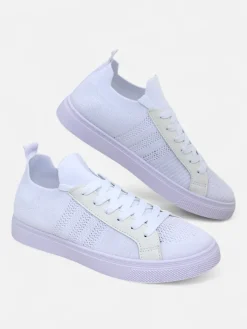 Aurelio Białe Sneakersy Tekstylne z Eko Skóry na Płaskiej Platformie 2,5 cm