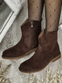 Ażurowe botki eko zamszowe z naturalną wkładką Nolani