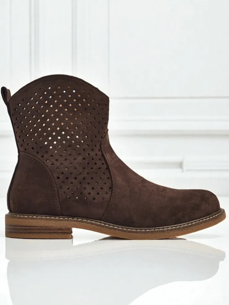 Ażurowe botki eko zamszowe z naturalną wkładką Nolani