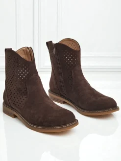 Ażurowe botki eko zamszowe z naturalną wkładką Nolani