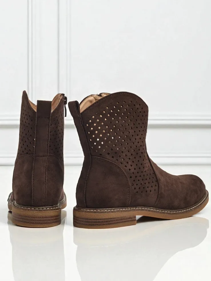 Ażurowe botki eko zamszowe z naturalną wkładką Nolani