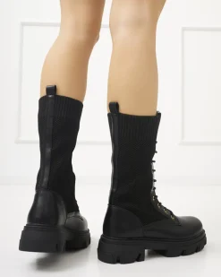 Ażurowe czarne damskie botki sznurowane Buhomi - Obuwie