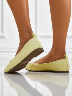 Baleriny Damskie Aurelia Bella w Żółtym Kolorze ze Skóry Ekologicznej