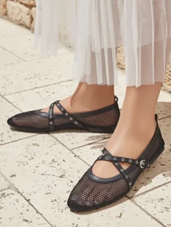 Baleriny Royalfashion Arethusa Nero z siateczki na płaskim obcasie