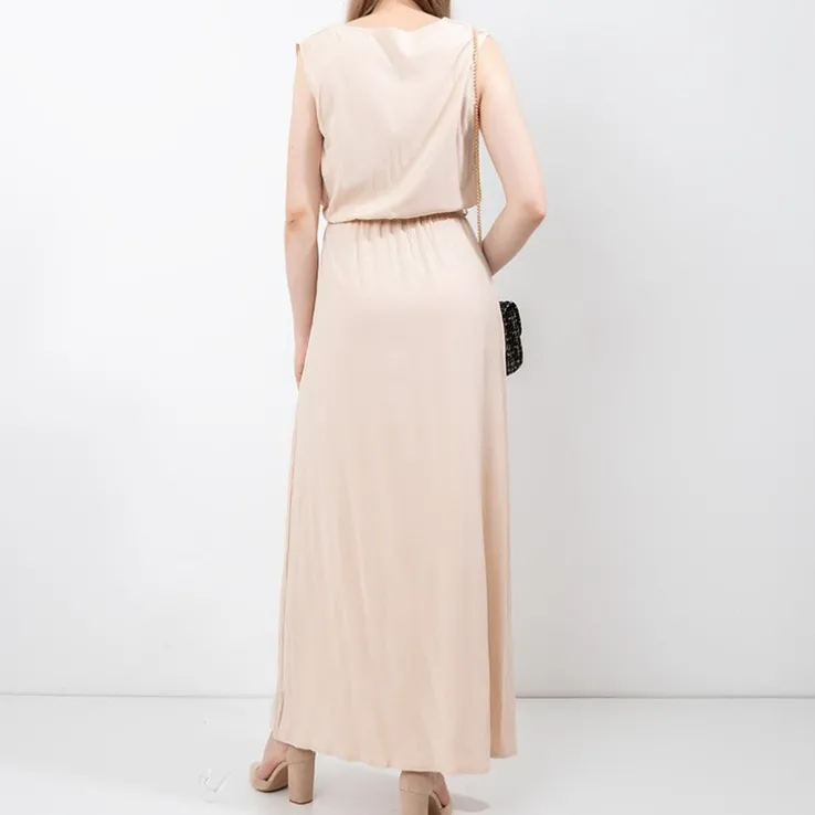 Beżowa damska maxi sukienka - Odzież