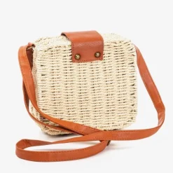 Beżowa słomiana torebka typu kuferek - Torebki