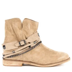 Beżowe botki a'la kowbojki na krytym koturnie Salem - Obuwie