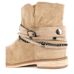 Beżowe botki a'la kowbojki na krytym koturnie Salem - Obuwie