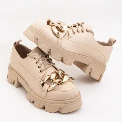 Beżowe półbuty na płaskim obcasie Eqoia - Obuwie