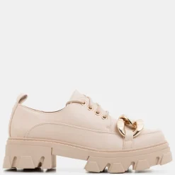 Beżowe półbuty na płaskim obcasie Eqoia - Obuwie
