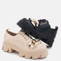 Beżowe półbuty na płaskim obcasie Eqoia - Obuwie