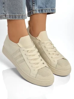 Beżowe sneakersy Damiani – lekkie trampki tkanina/skóra eco na lato