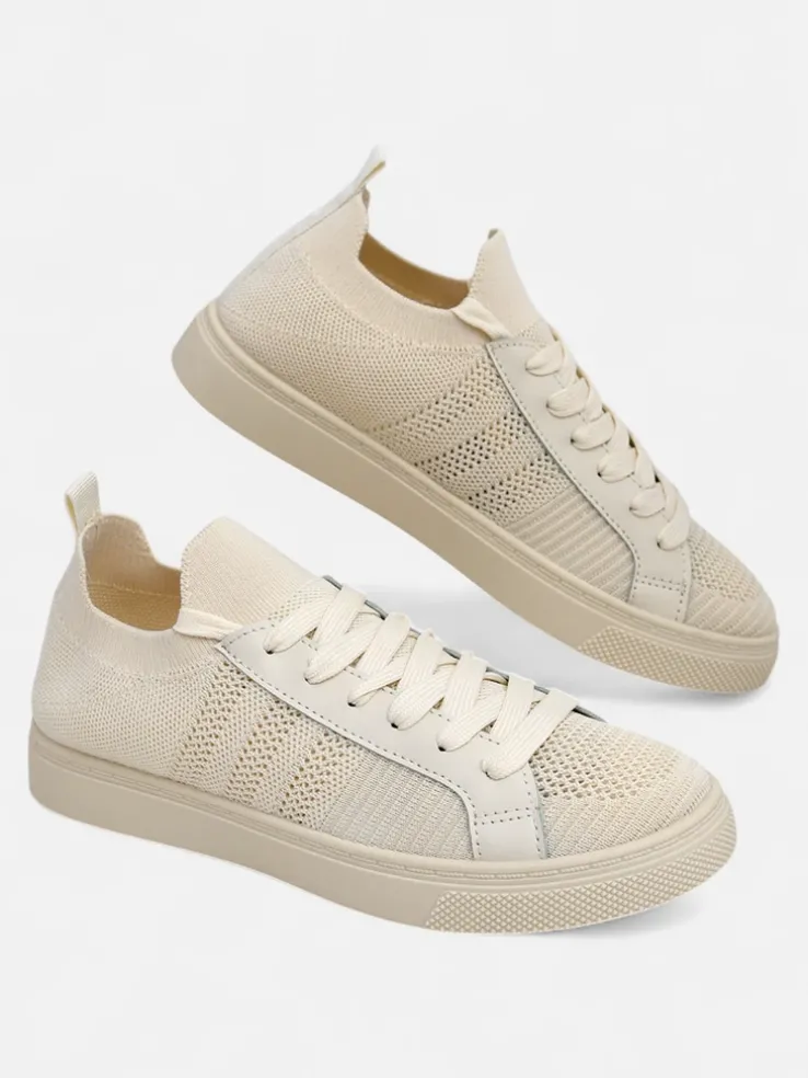 Beżowe sneakersy Damiani – lekkie trampki tkanina/skóra eco na lato