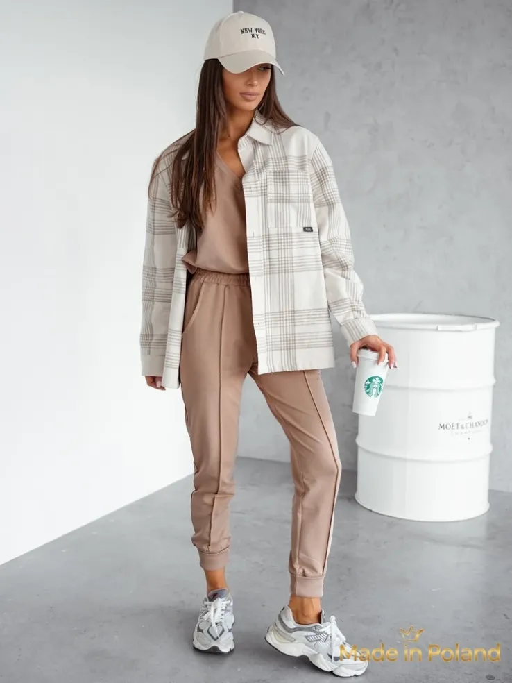 Beżowy Zestaw Livia z Dekoltem w Serek