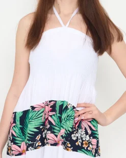 Biała damska sukienka midi w kwiaty PLUS SIZE - Odzież