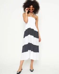 Biała sukienka w groszki PLUS SIZE - Odzież