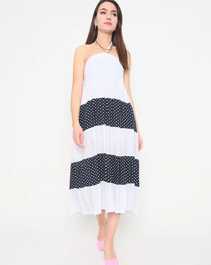 Biała sukienka w groszki PLUS SIZE - Odzież