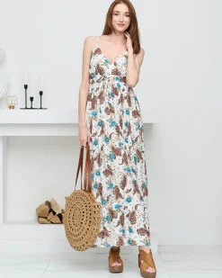 Biała zwiewna damska sukienka maxi - Odzież