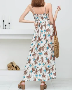 Biała zwiewna damska sukienka maxi - Odzież