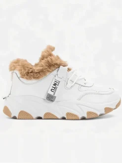 Białe sportowe sneakersy damskie z futerkiem Nonua- Obuwie