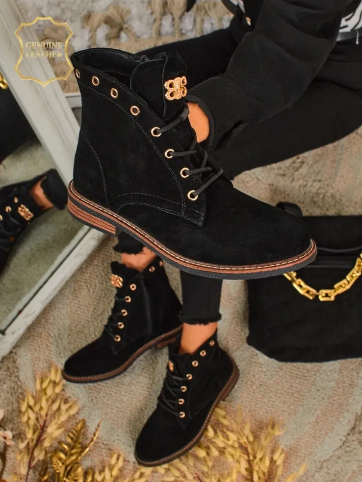 Botki damskie Aurelia Romano z naturalnego zamszu – brązowe, z futerkiem