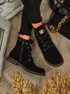 Botki damskie Aurelia Romano z naturalnego zamszu – brązowe, z futerkiem