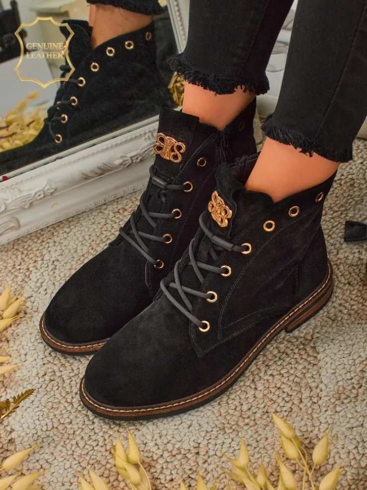 Botki damskie Aurelia Romano z naturalnego zamszu – brązowe, z futerkiem