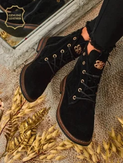 Botki damskie Aurelia Romano z naturalnego zamszu – brązowe, z futerkiem