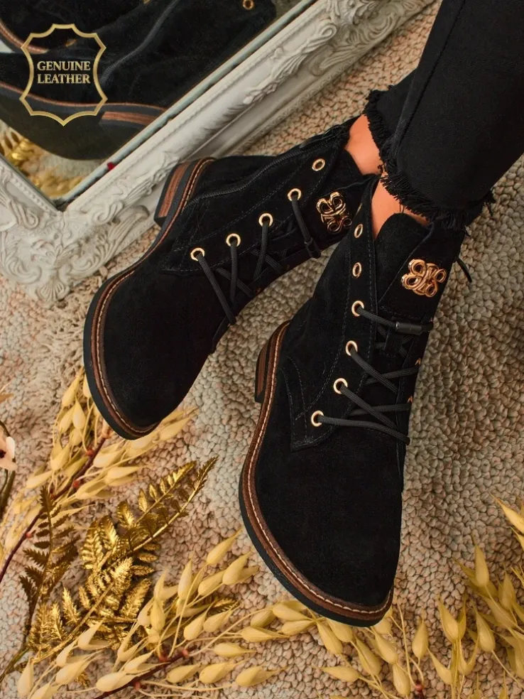 Botki damskie Aurelia Romano z naturalnego zamszu – brązowe, z futerkiem