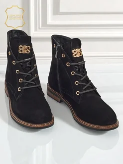 Botki damskie Aurelia Romano z naturalnego zamszu – brązowe, z futerkiem