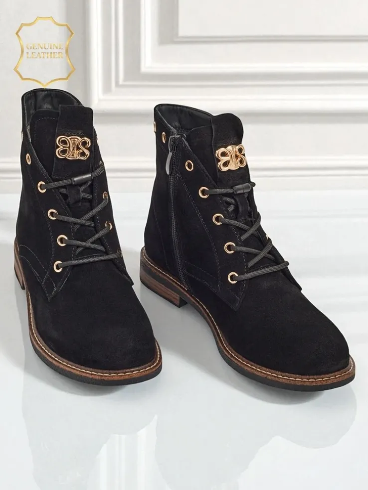 Botki damskie Aurelia Romano z naturalnego zamszu – brązowe, z futerkiem