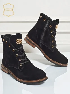 Botki damskie Aurelia Romano z naturalnego zamszu – brązowe, z futerkiem