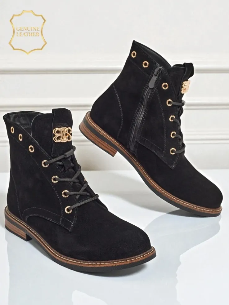 Botki damskie Aurelia Romano z naturalnego zamszu – brązowe, z futerkiem