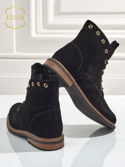 Botki damskie Aurelia Romano z naturalnego zamszu – brązowe, z futerkiem