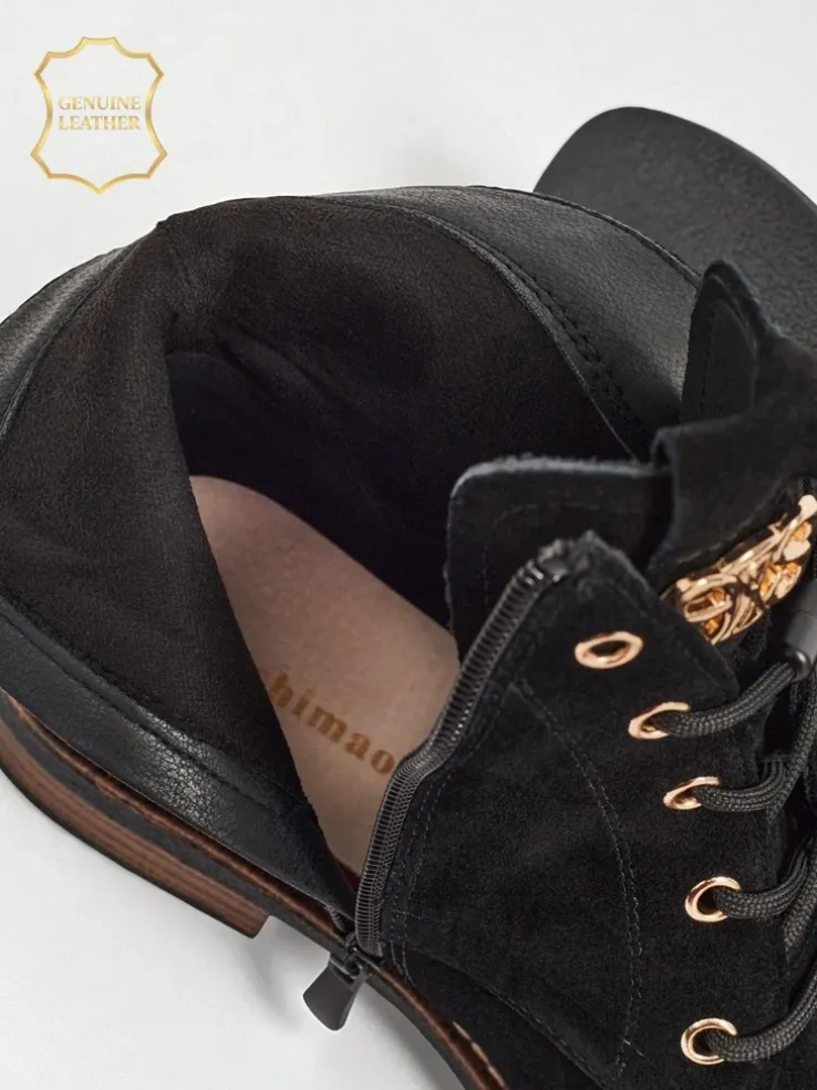 Botki damskie Aurelia Romano z naturalnego zamszu – brązowe, z futerkiem